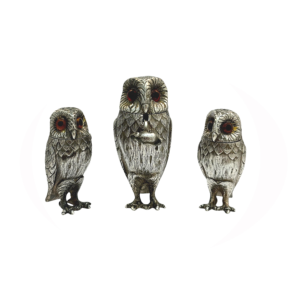 Sterling Silver Owl Condiment Set 1974